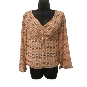 Ann Taylor Loft Multicolor Geometric Sheer Lined V Neck Blouse Size 4